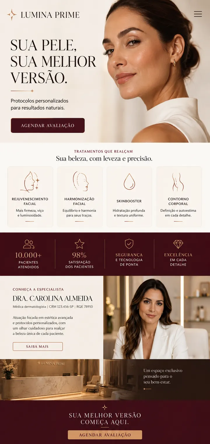 Landing page mobile da LUMINA PRIME, criada com o método Land-IA