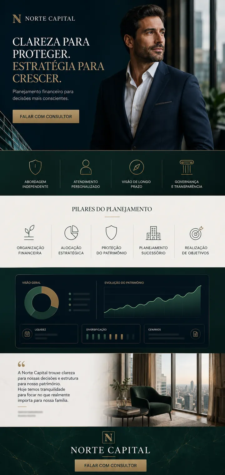 Landing page mobile da NORTE CAPITAL, criada com o método Land-IA