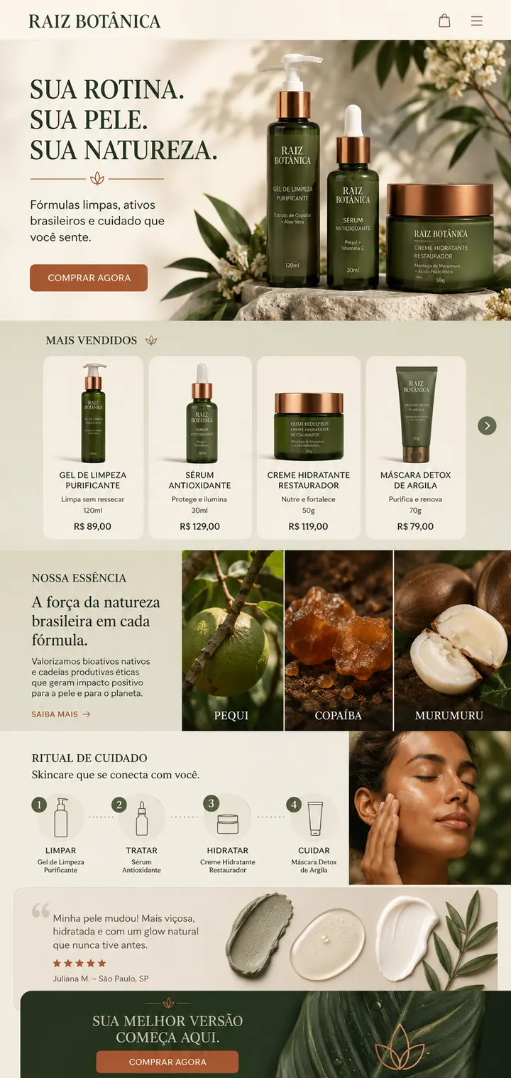 Landing page mobile da RAIZ BOTÂNICA, criada com o método Land-IA