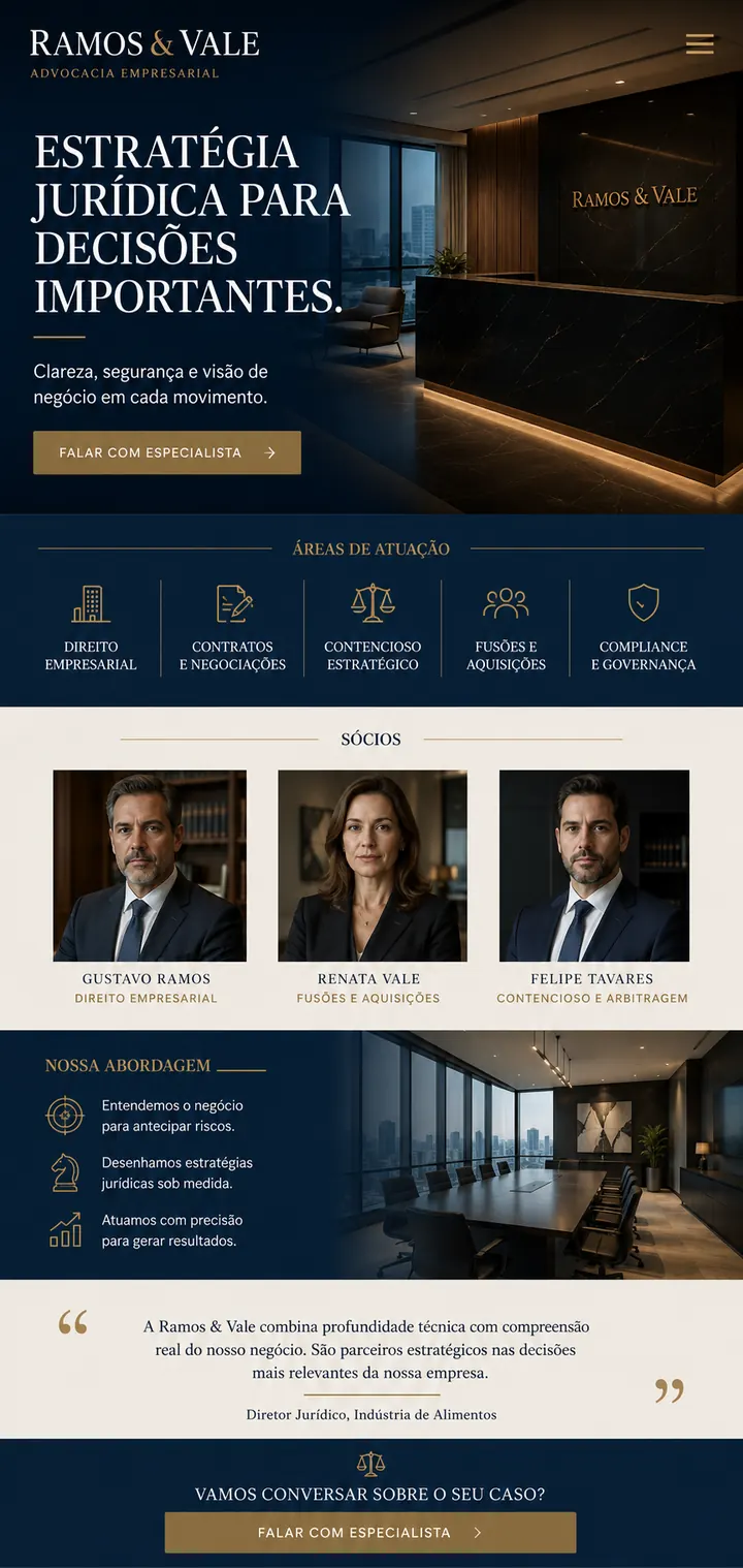 Landing page mobile da RAMOS & VALE, criada com o método Land-IA