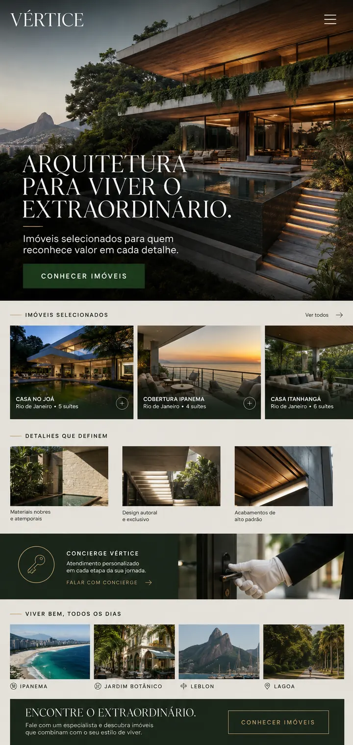 Landing page mobile da VÉRTICE, criada com o método Land-IA